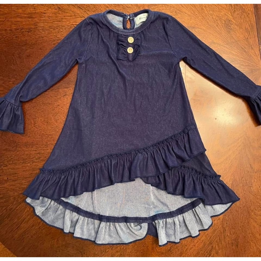 5 Marie Nicole Girls Dress Smooth‎ Denim Look Hi Low Fall